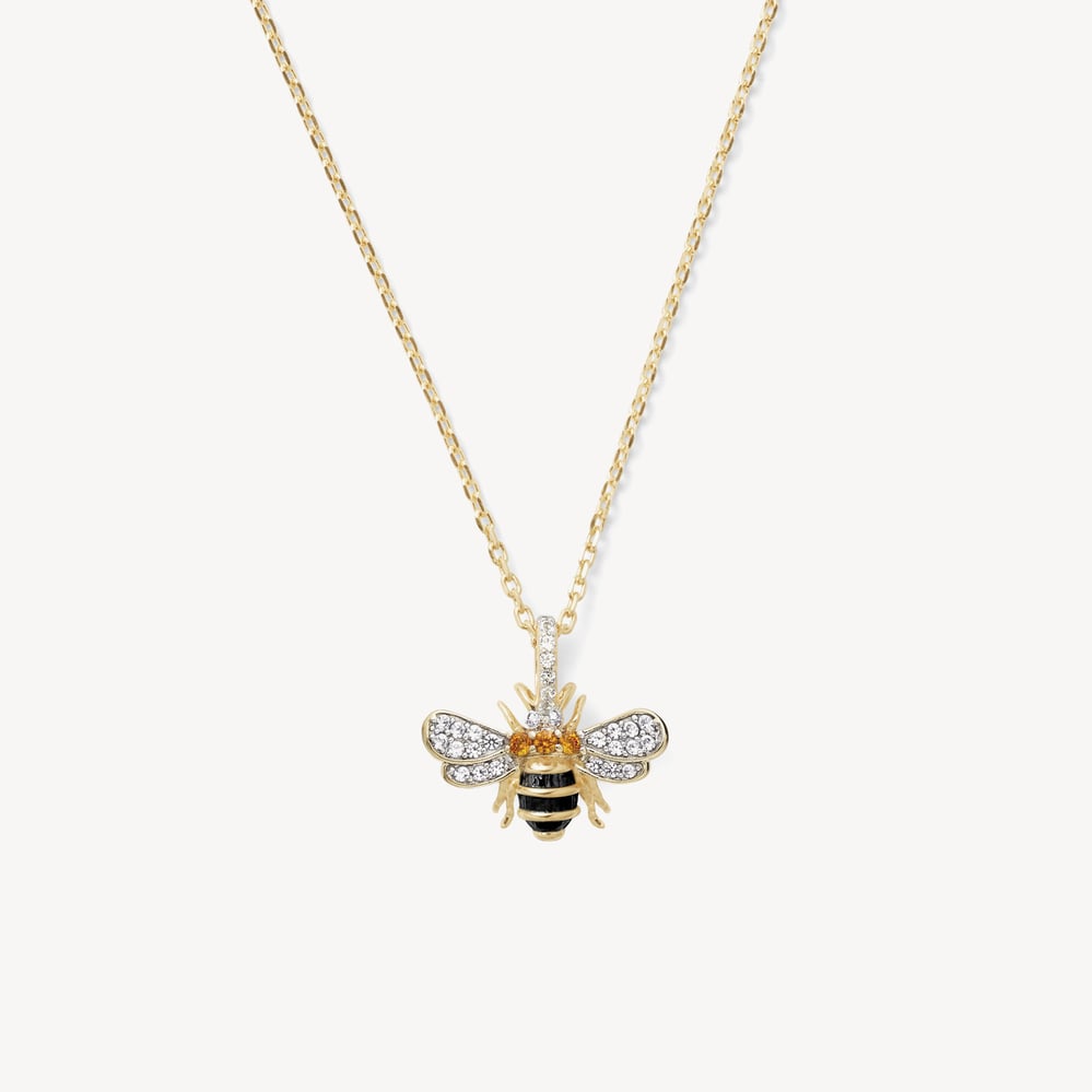 Diamond Bee Pendant Necklace 0.237ct White Sapphire & Citrine