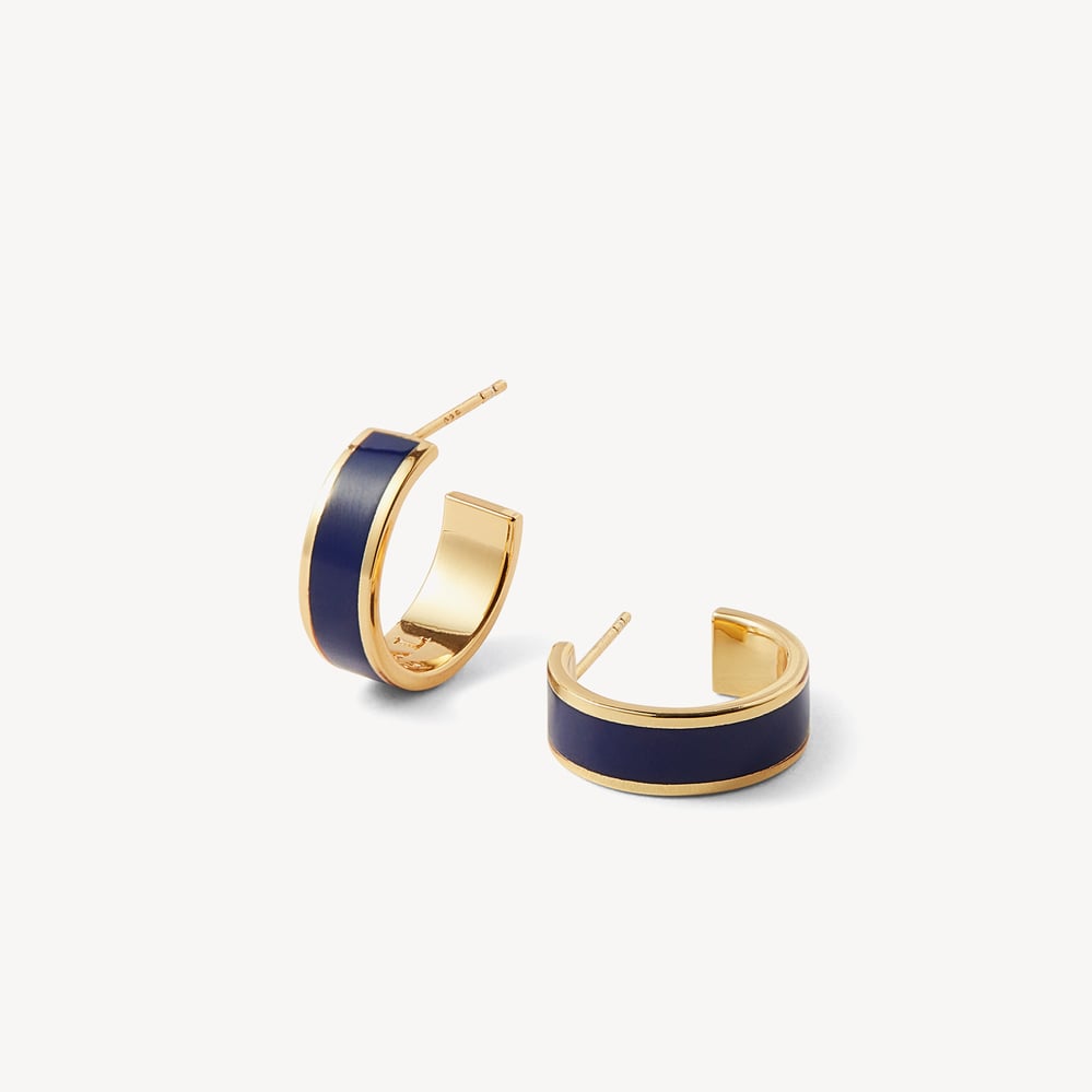 Enamel Hoop Earrings Navy Enamel & 18ct Gold Plated