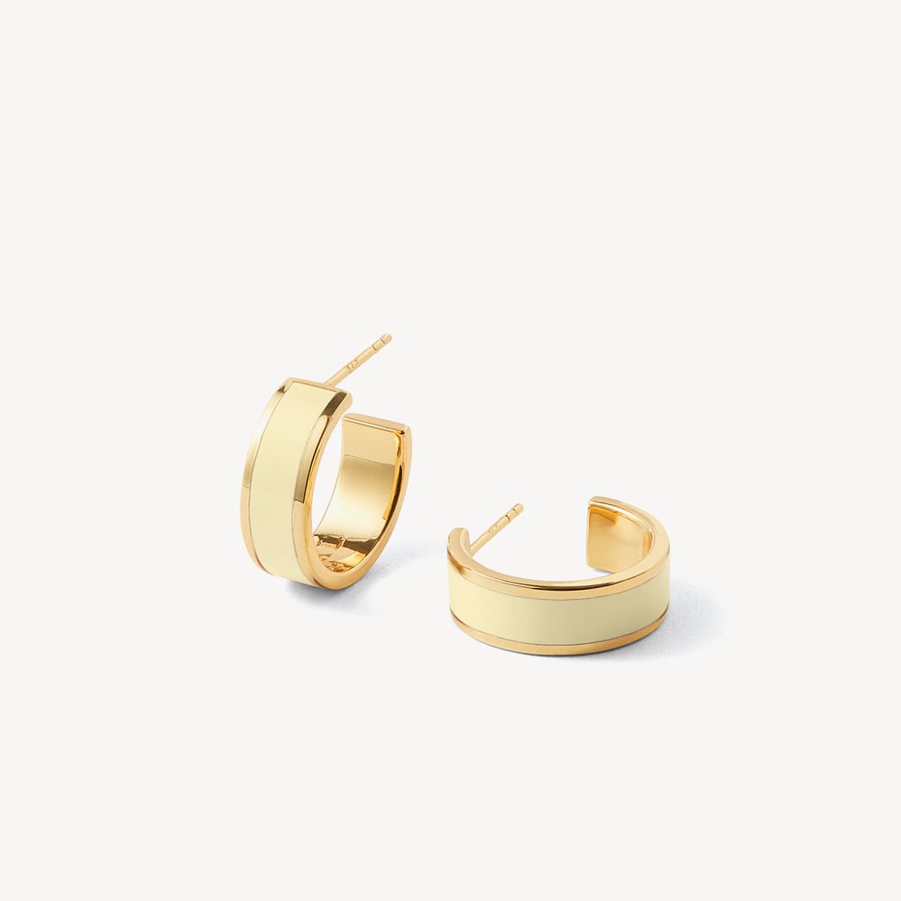 Enamel Hoop Earrings Ivory Enamel & 18ct Gold Plated