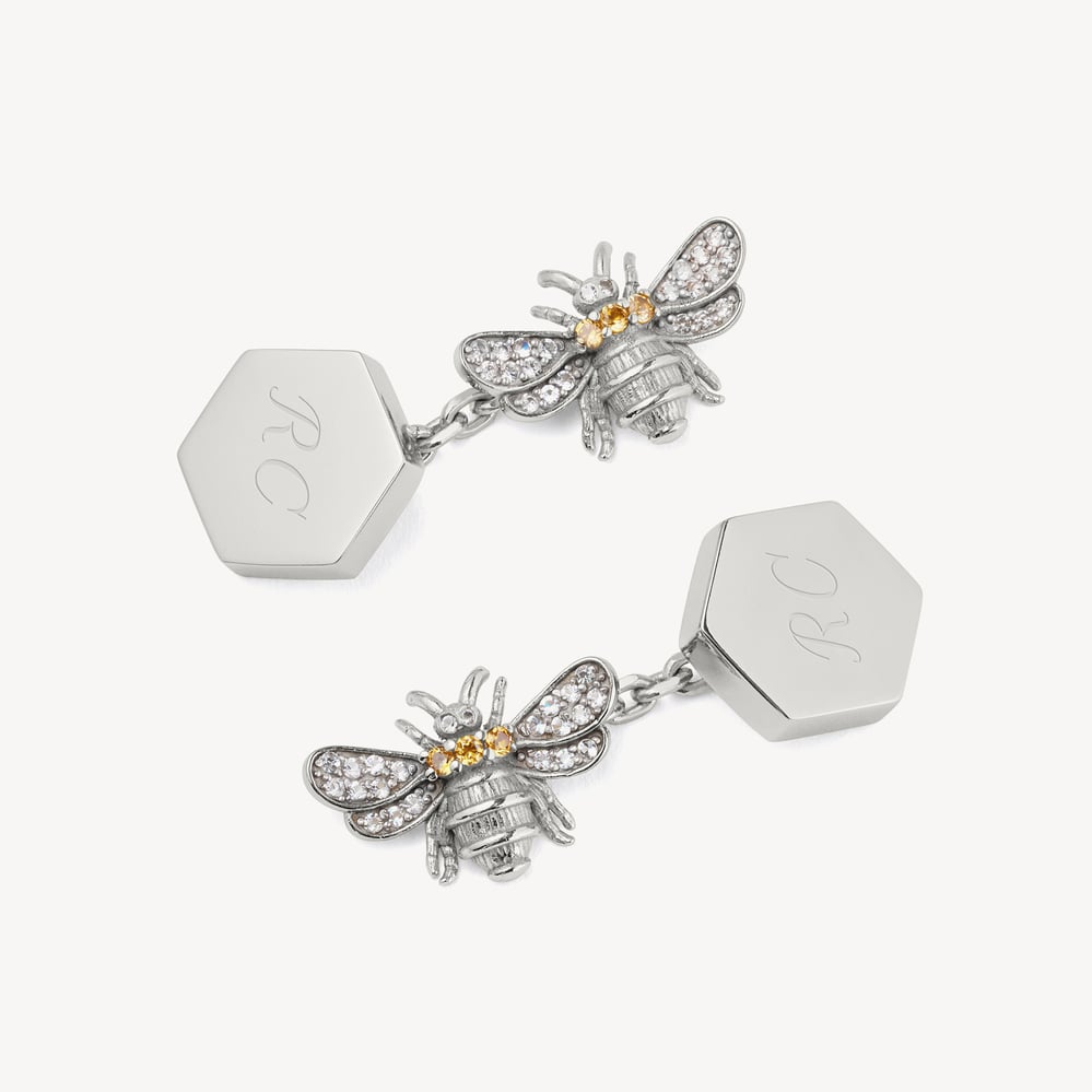 Bee Gemstone Cufflinks White Topaz, Citrine & Silver Plated