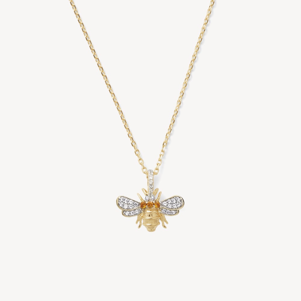 Diamond Bee Pendant Necklace 0.237ct White Sapphire & Citrine