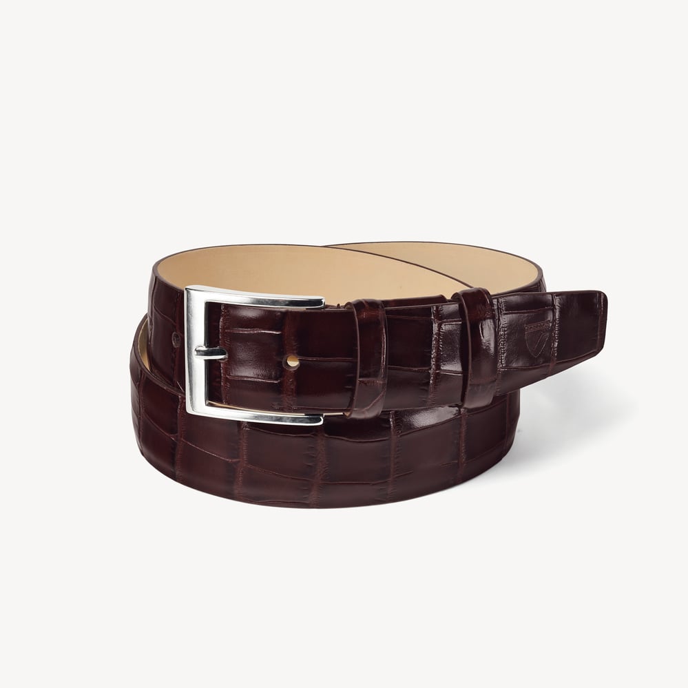 Classic Men's Belt Deep Shine Amazon Brown Croc