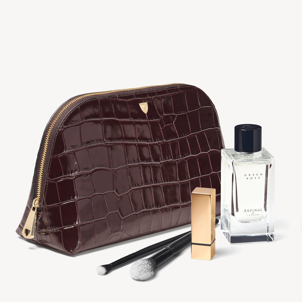 Classic Toiletry Bag Deep Shine Dark Amazon Brown Croc
