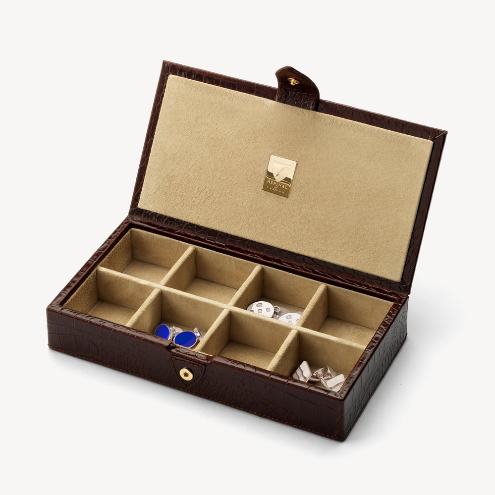 Men's Cufflink Box Deep Shine Amazon Brown Croc