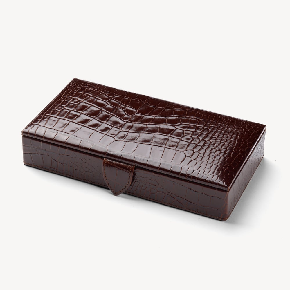 Men's Cufflink Box Deep Shine Amazon Brown Croc