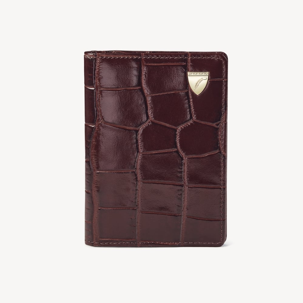 Double Fold Credit Card Holder Deep Shine Amazon Brown Croc