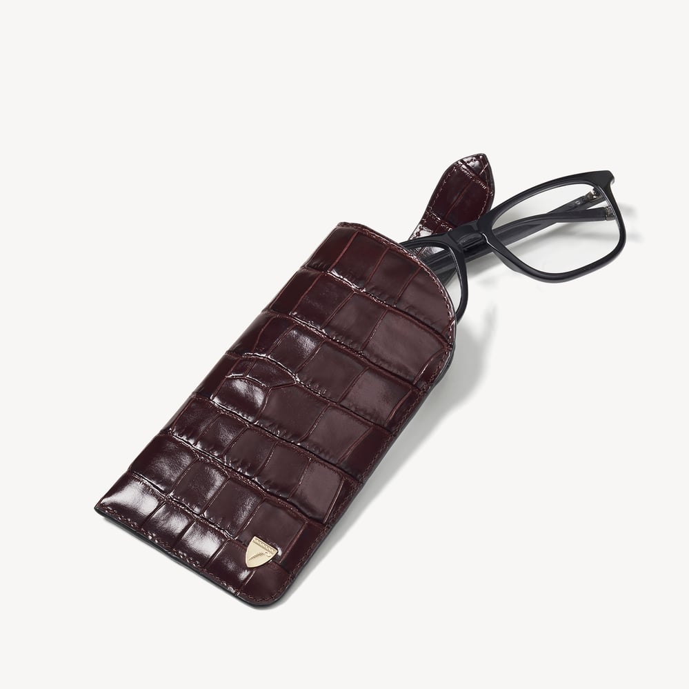 Glasses Case with Tab Deep Shine Amazon Brown Croc