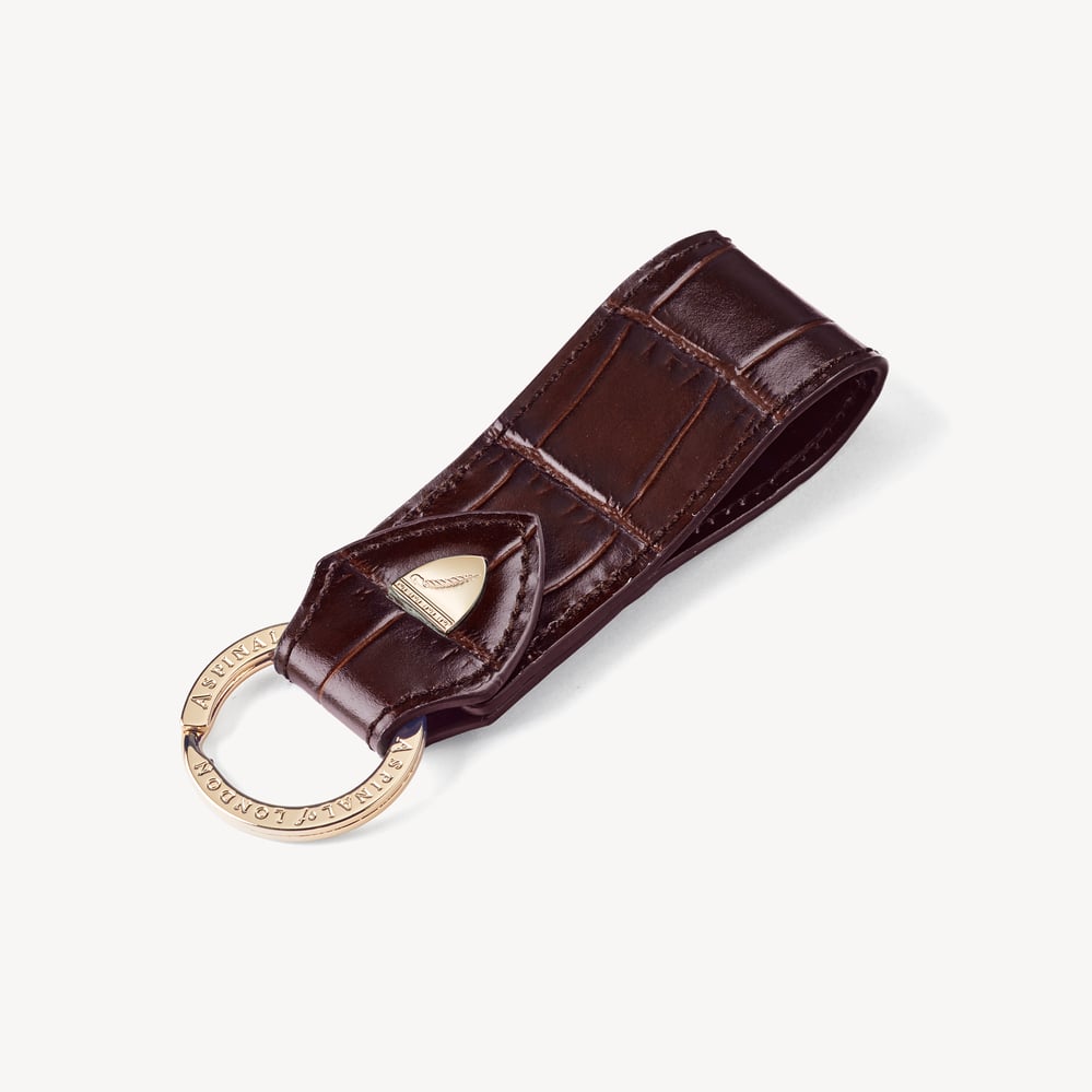 Small Leather Loop Keyring Deep Shine Amazon Brown Croc