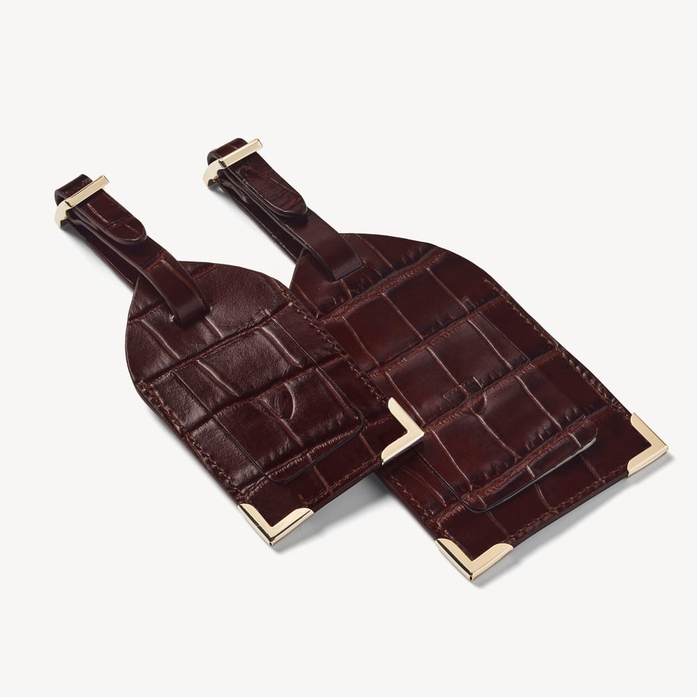 Set of 2 Luggage Tags Deep Shine Amazon Brown Croc