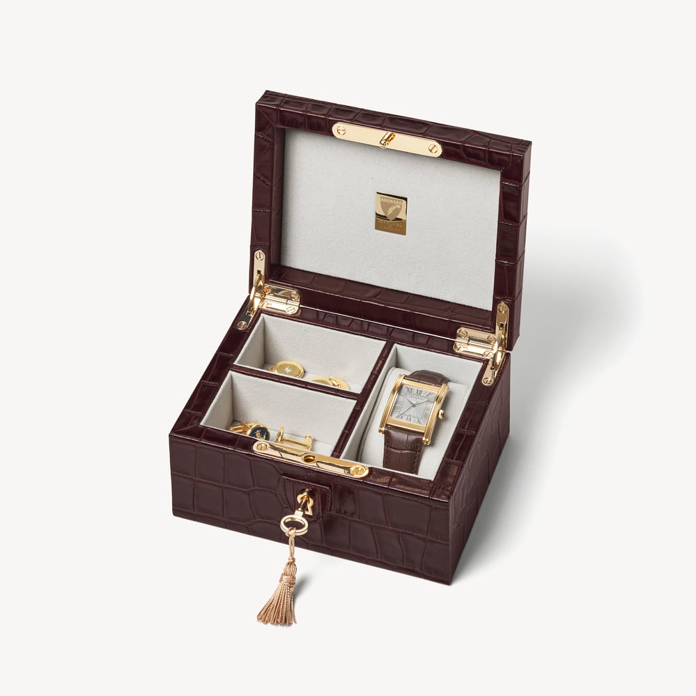 Three Piece Watch Box Deep Shine Amazon Brown Croc