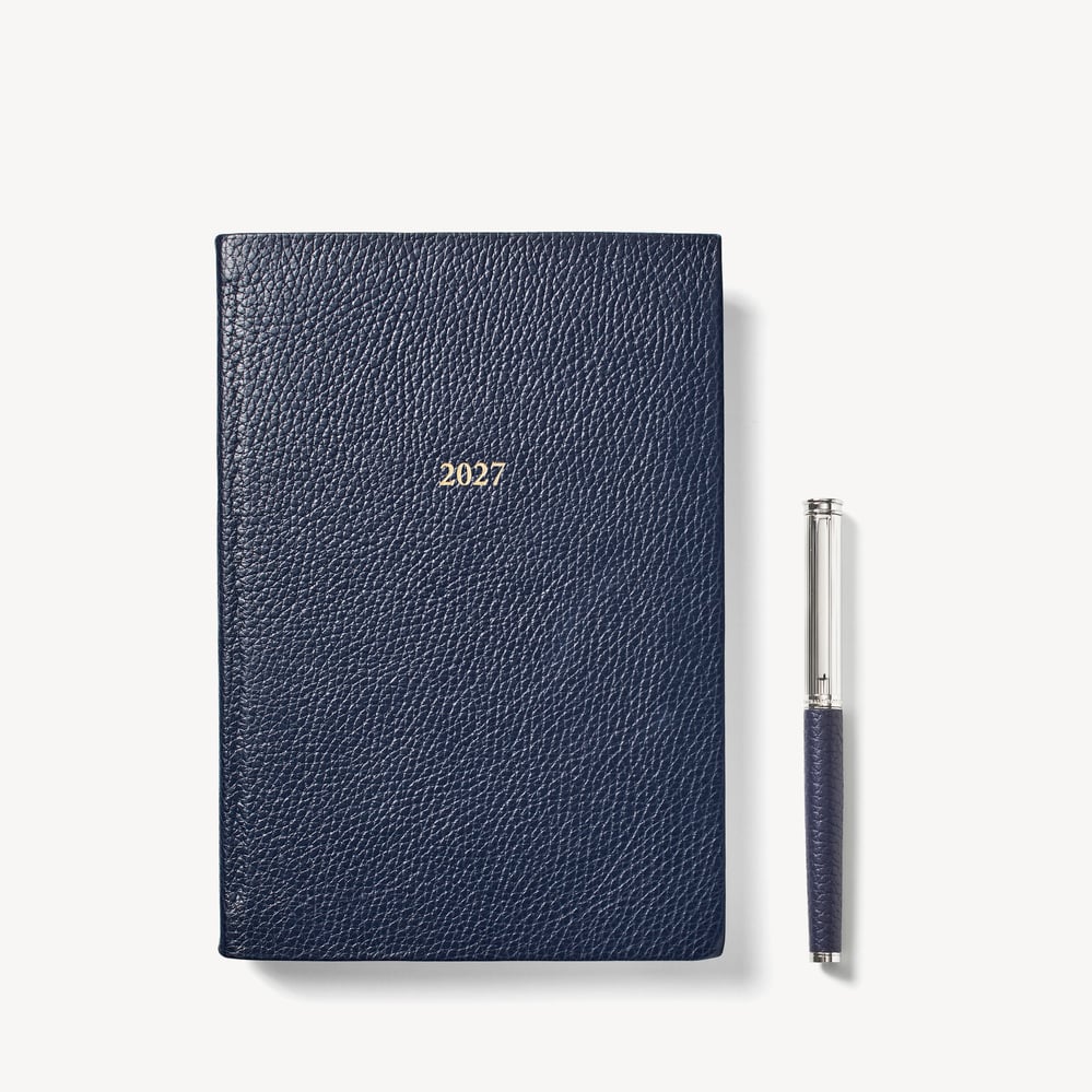2027 A5 Day to Page Diary & Pen Set Navy Pebble