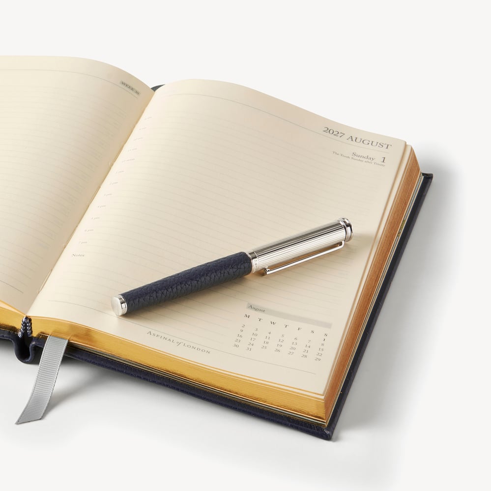 2027 A5 Day to Page Diary & Pen Set Navy Pebble