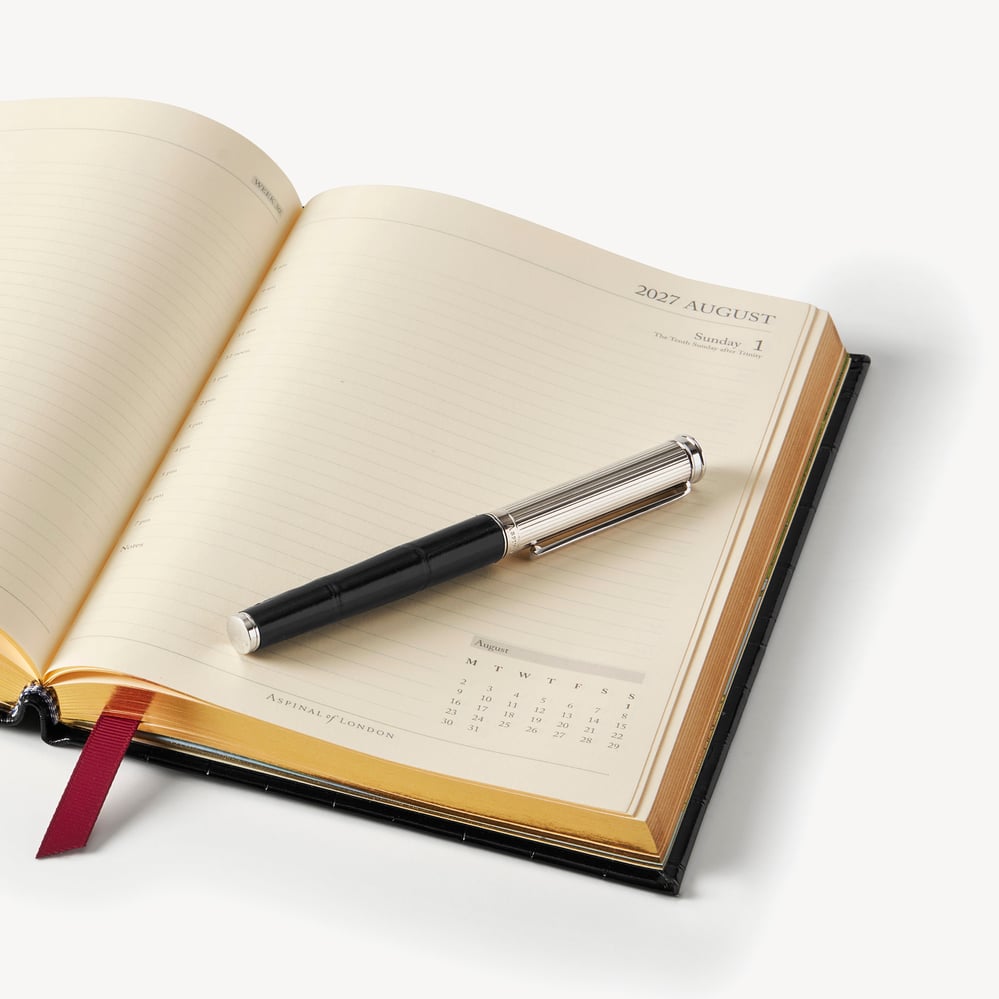 2027 A5 Day to Page Diary & Pen Set Deep Shine Black Croc