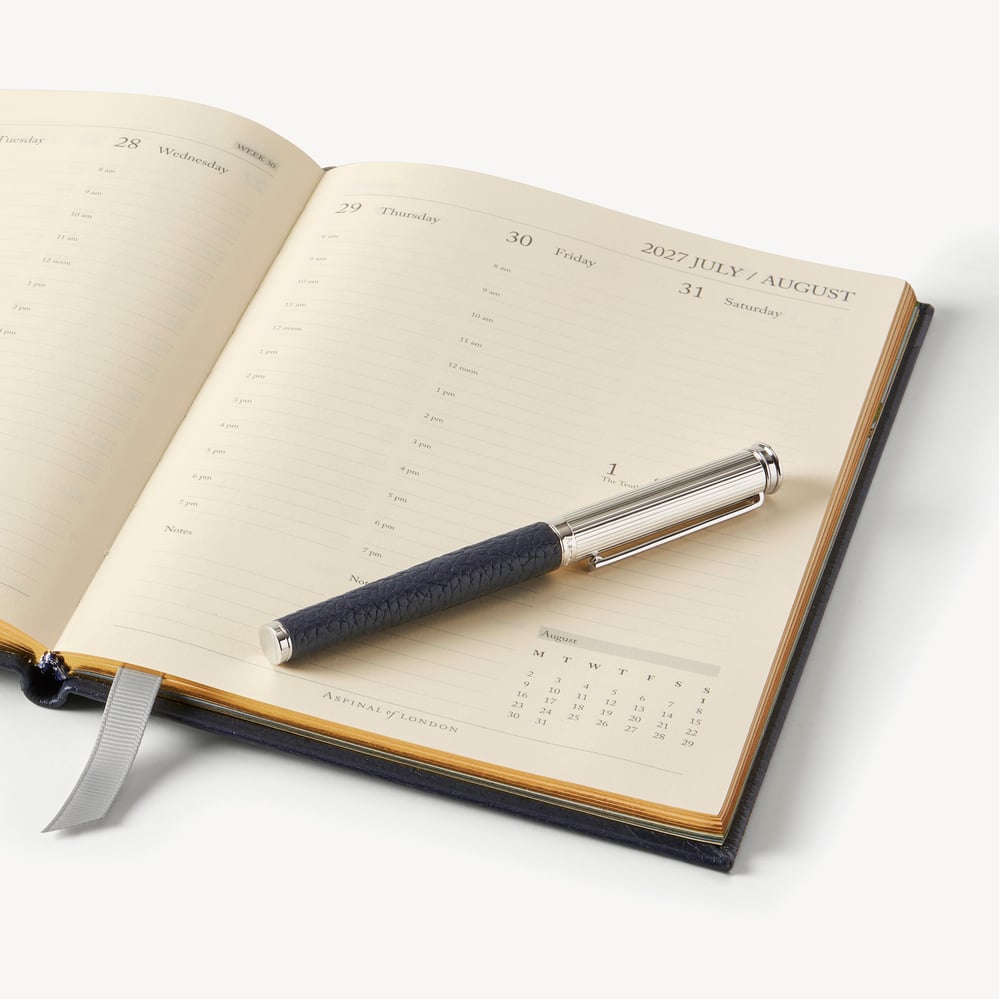 2027 A5 Week to View Diary & Pen Set Navy Pebble