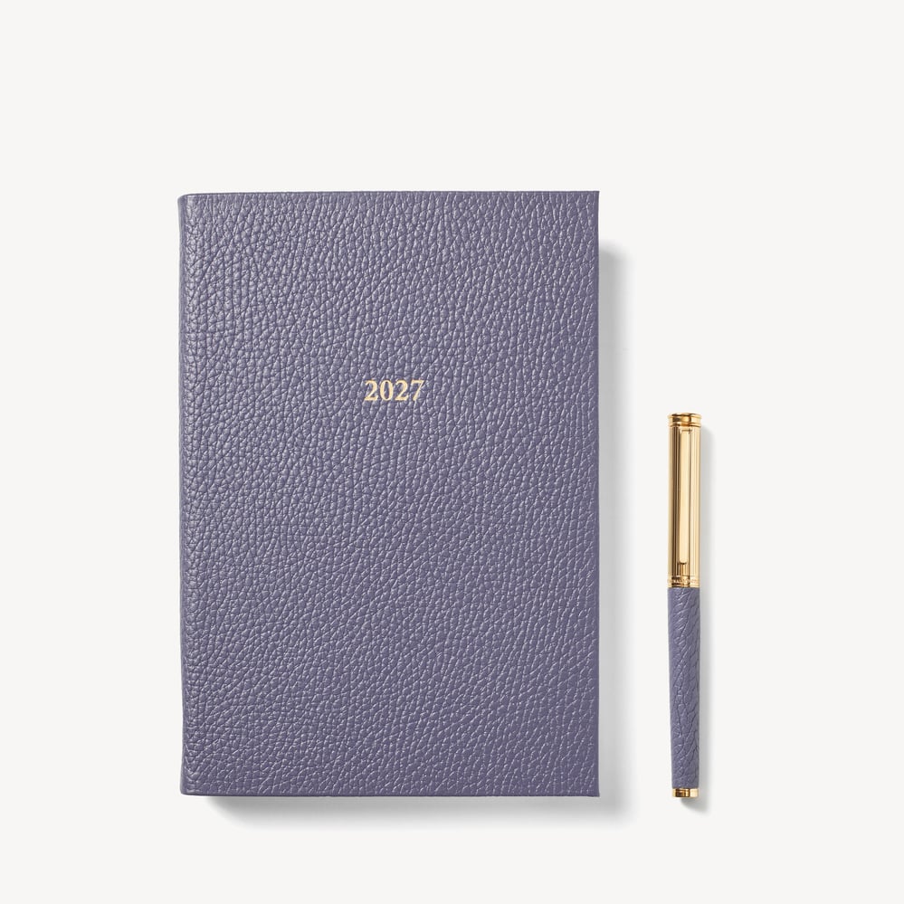 2027 A5 Week to View Diary & Pen Set Dusky Blue Pebble