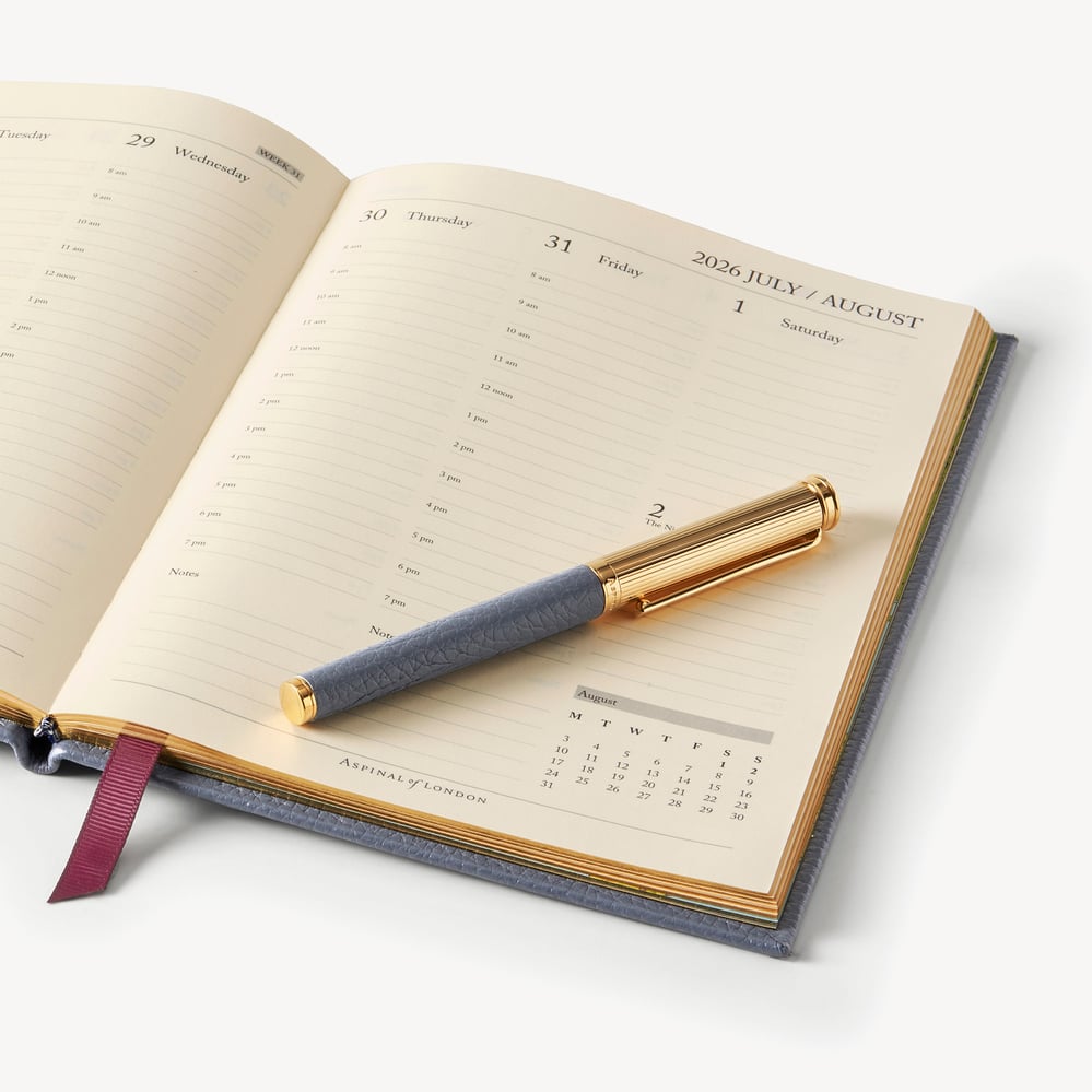 2027 A5 Week to View Diary & Pen Set Dusky Blue Pebble