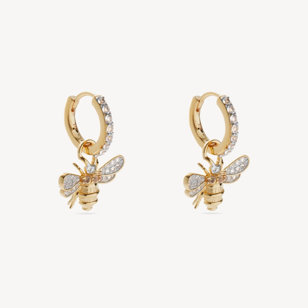 Diamond Bee Charm Earrings 0.416ct White Sapphire & Citrine