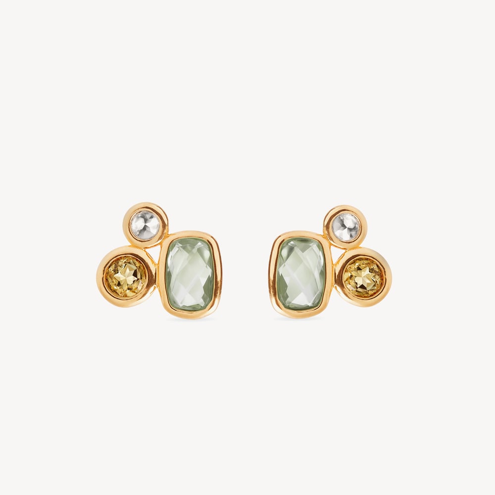 Multi Gemstone Stud Earrings Green Amethyst, Citrine & White Topaz