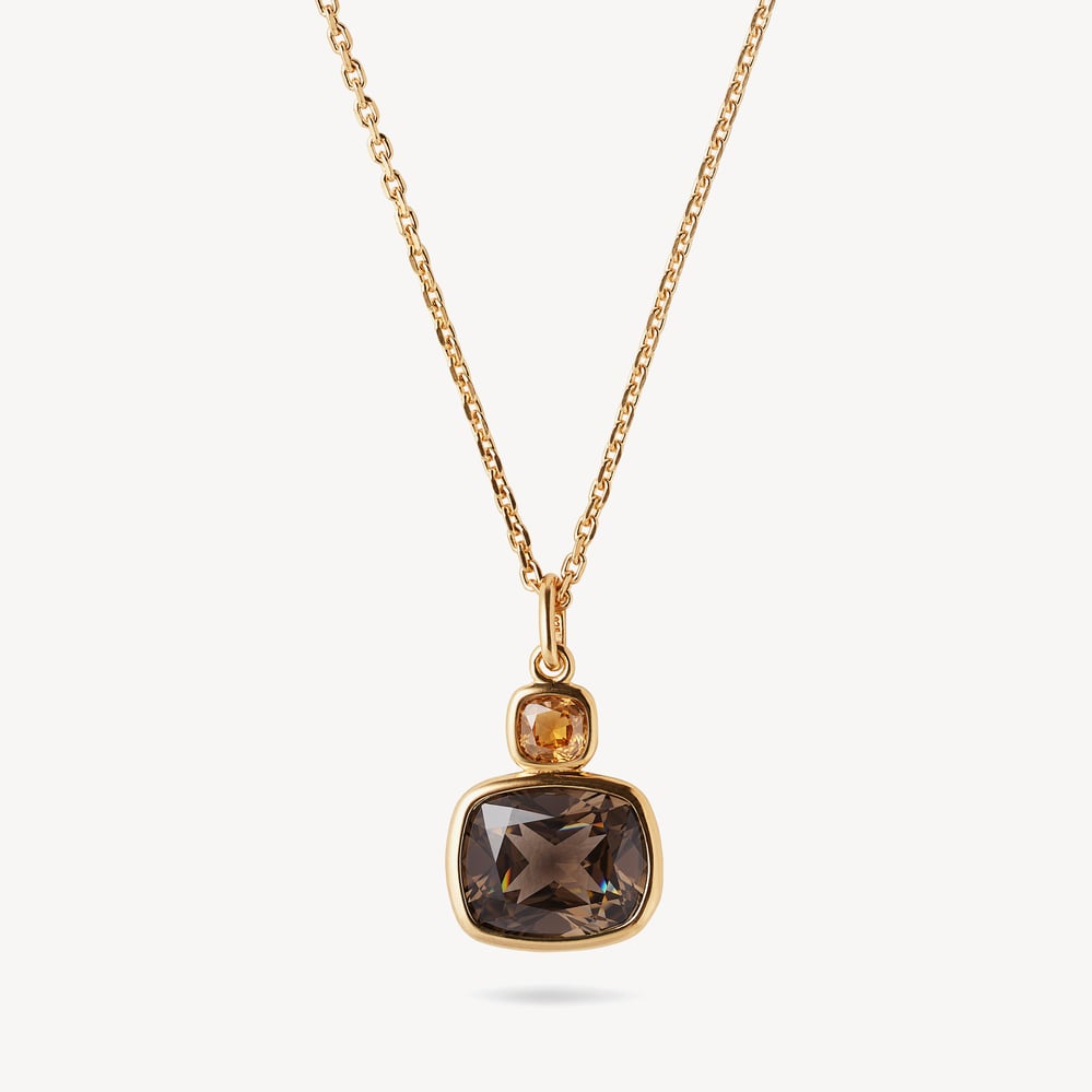 Duo Gemstone Pendant Necklace Citrine & Smoky Quartz