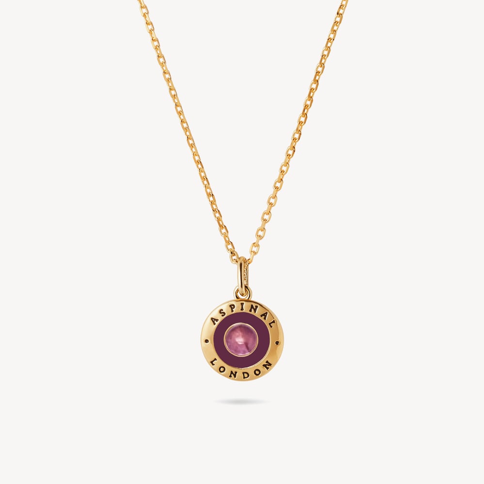 Gemstone Enamel Pendant Necklace Fig Enamel, Amethyst & 18ct Gold Plated