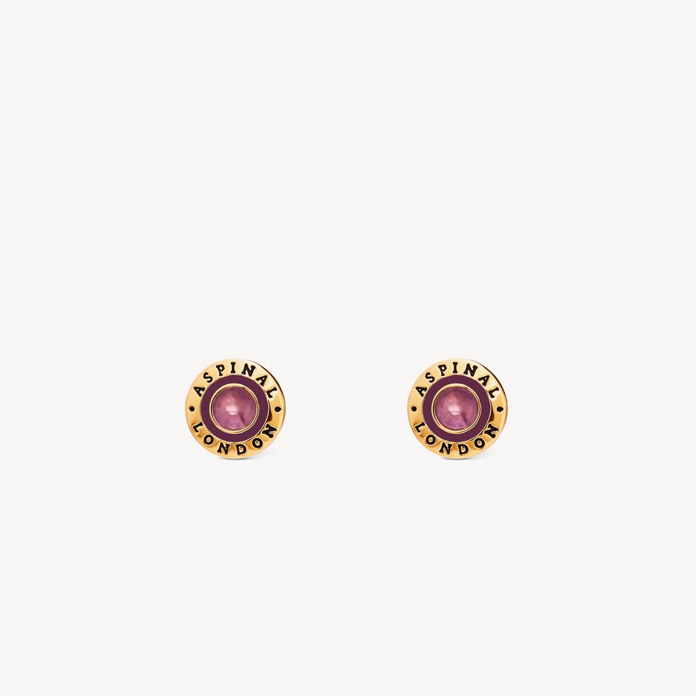 Gemstone Enamel Stud Earrings Fig Enamel, Amethyst & 18ct Gold Plated