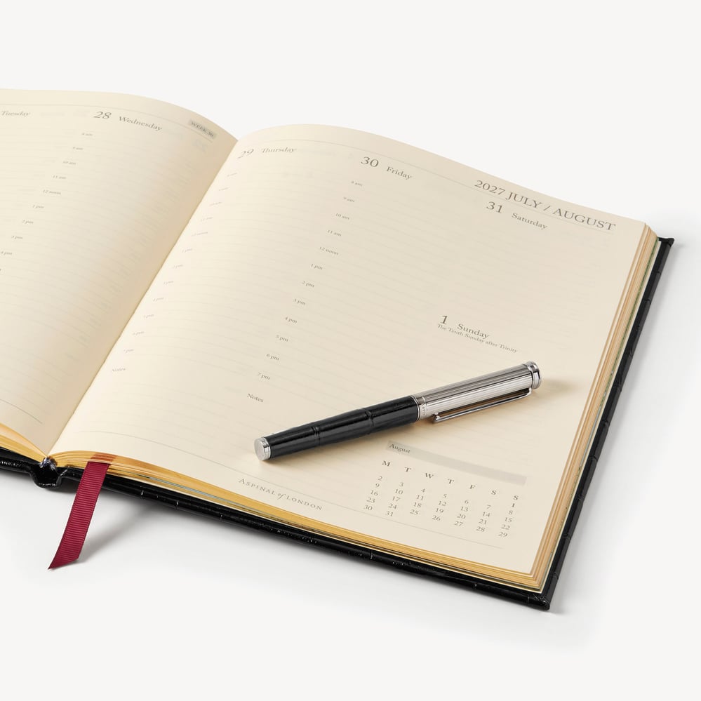 2027 A4 Week to View Diary & Pen Set Deep Shine Black Croc