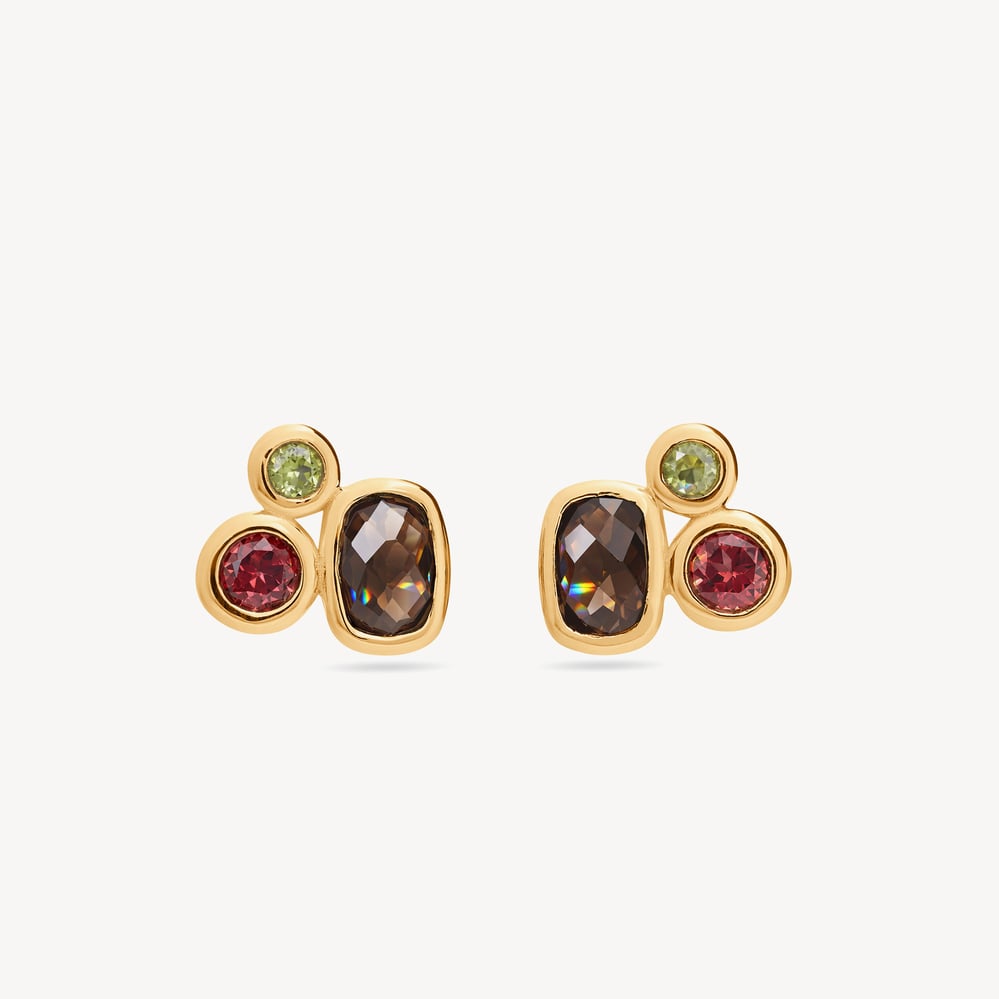 Multi Gemstone Stud Earrings Smoky Quartz, Peridot & Garnet