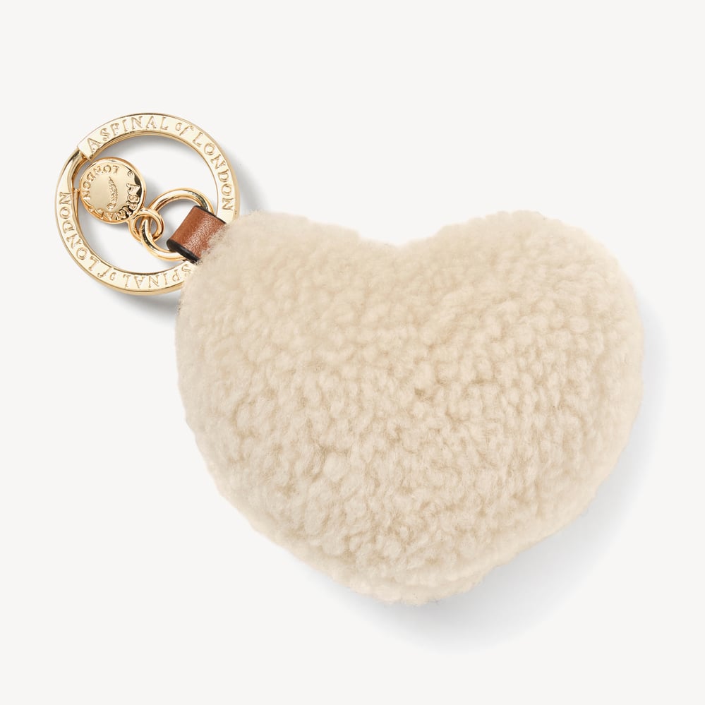 Natural Shearling Heart Keyring Natural Shearling & Smooth Tan