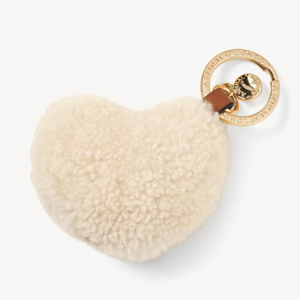 Natural Shearling Heart Keyring Natural Shearling & Smooth Tan