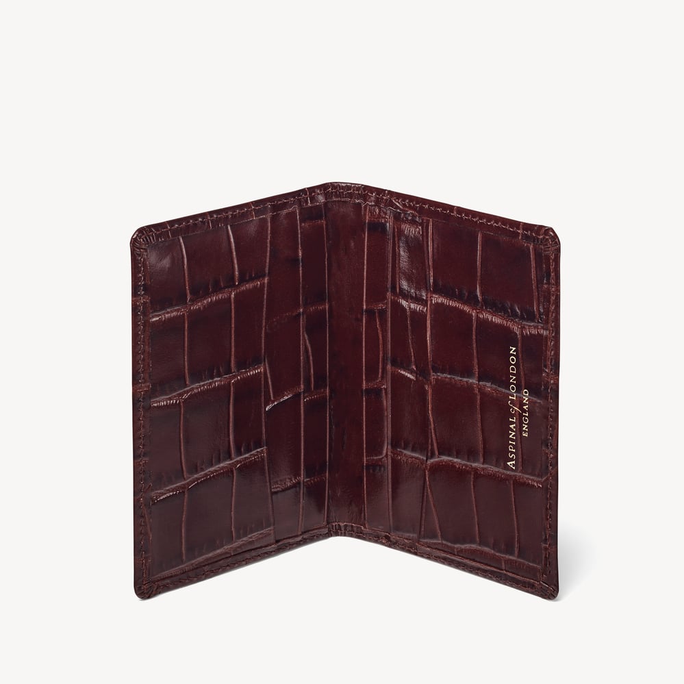 Double Fold Credit Card Holder Deep Shine Amazon Brown Croc