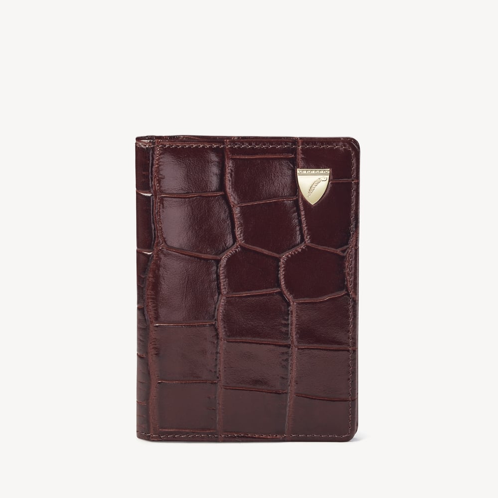 Double Fold Credit Card Holder Deep Shine Amazon Brown Croc