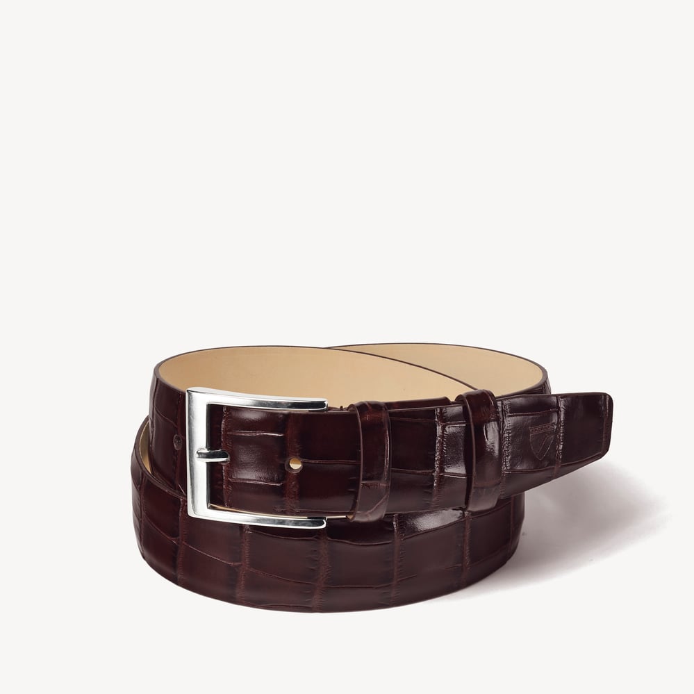 Classic Men's Belt Deep Shine Amazon Brown Croc
