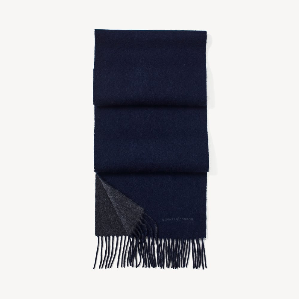 Heavyweight Bi-Colour Cashmere Scarf Navy & Grey