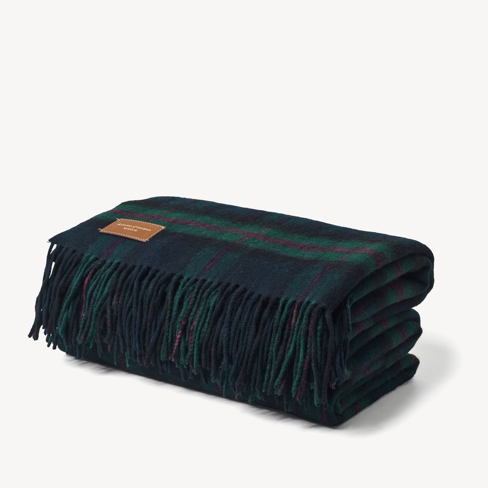 Wool & Cashmere Throw Green & Navy Tartan Wool & Cashmere