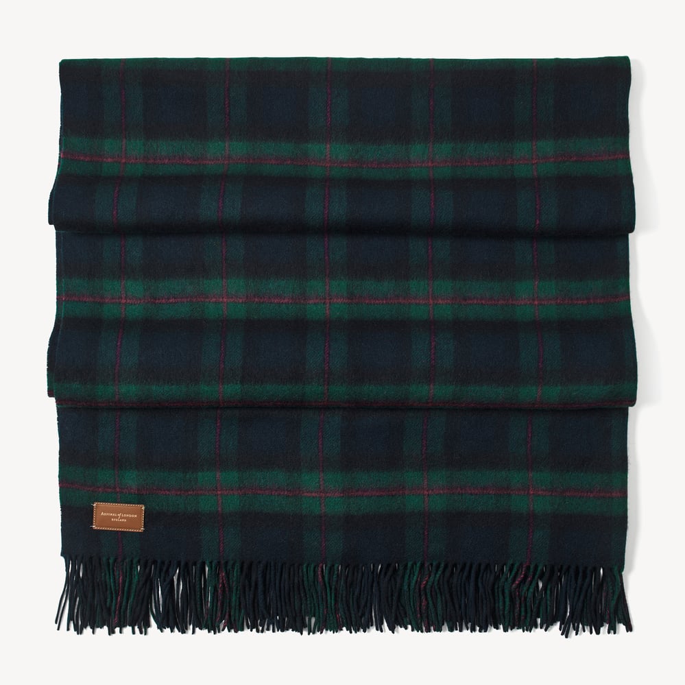 Wool & Cashmere Throw Green & Navy Tartan Wool & Cashmere