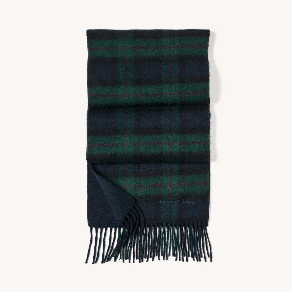 Heavyweight Bi-Colour Cashmere Scarf Green & Navy Tartan