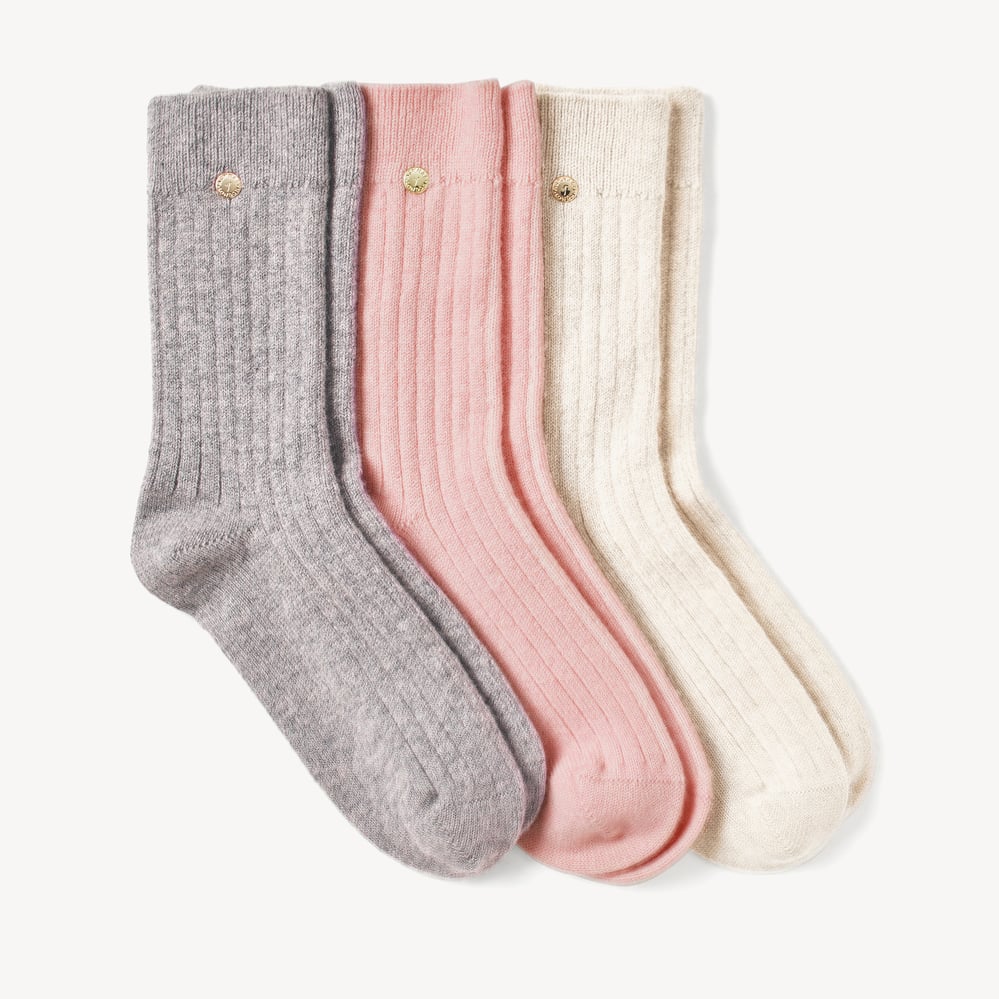 Set of 3 Cashmere Socks Pink, Chalk & Grey Cashmere