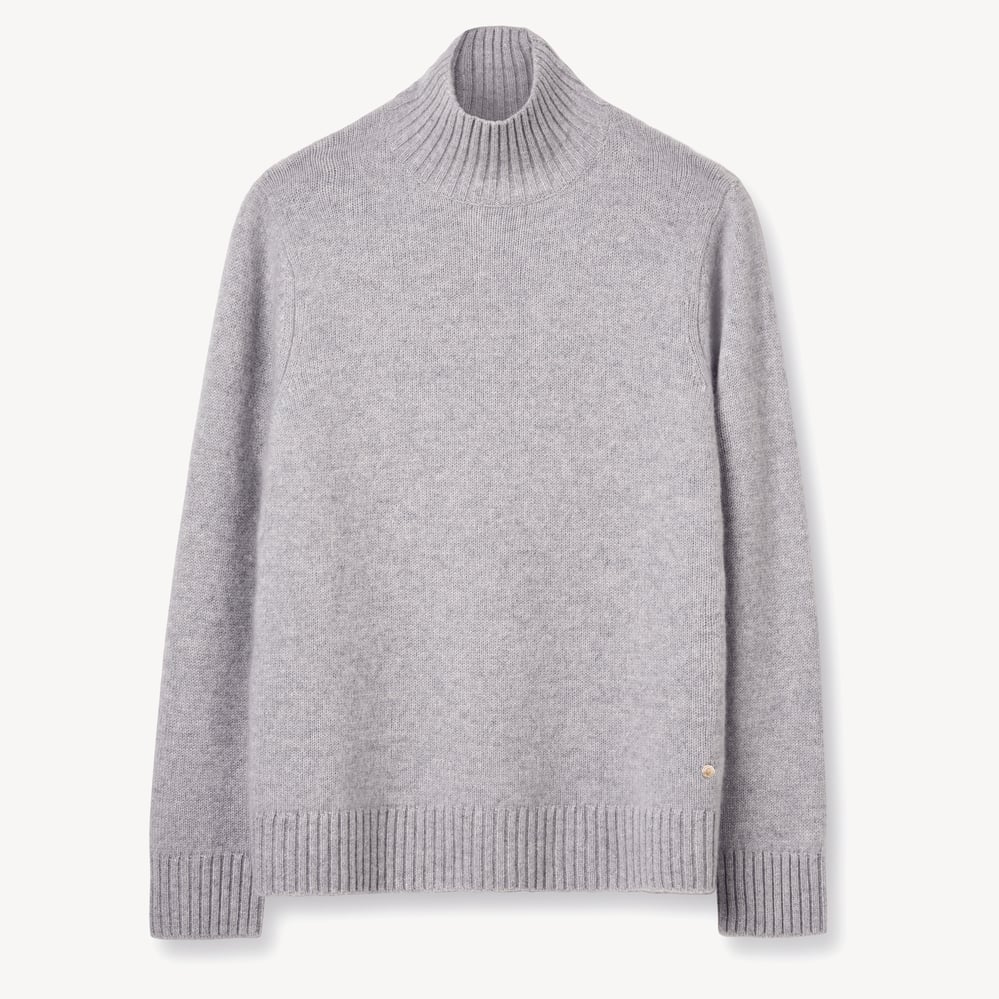 Funnel Neck Cashmere Jumper Light Grey Melange