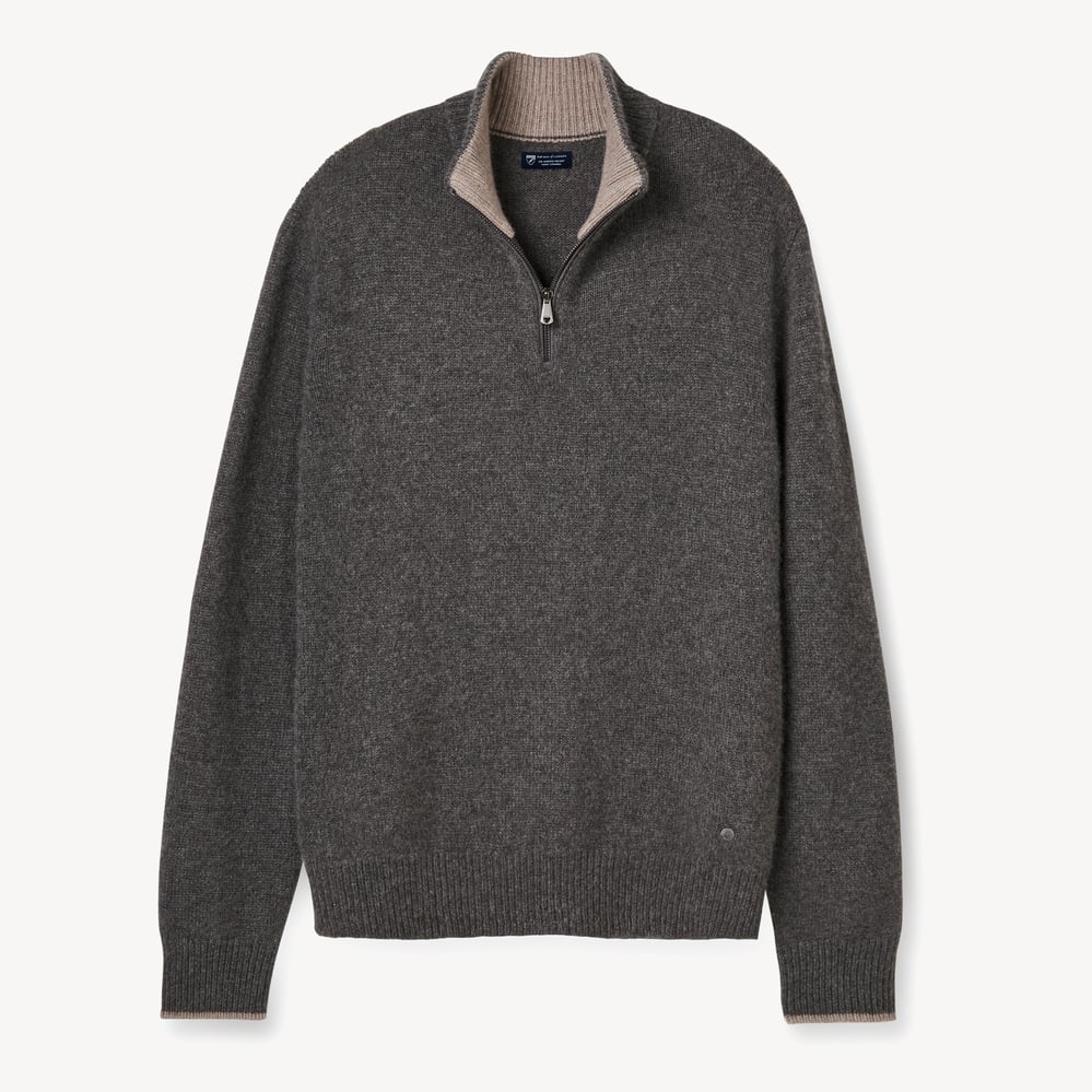 Quarter Zip Cashmere Jumper Dark Grey Melange