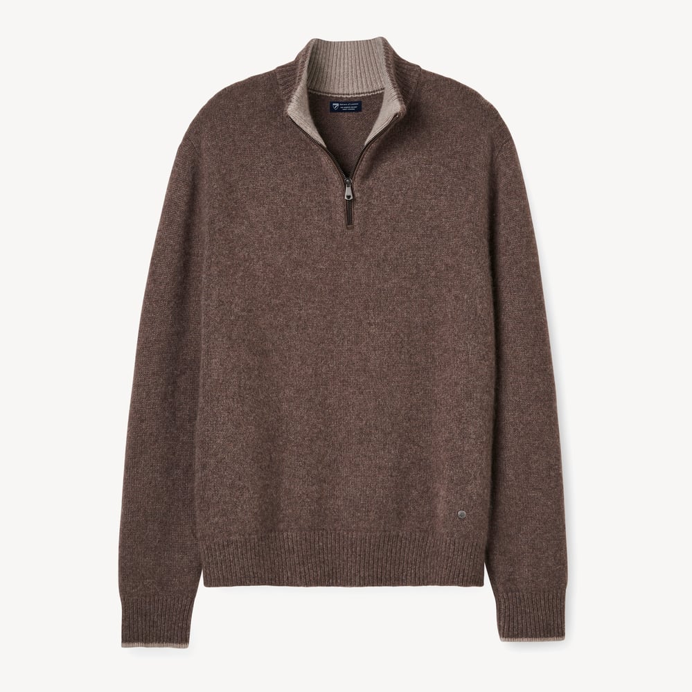 Quarter Zip Cashmere Jumper Mocha Melange