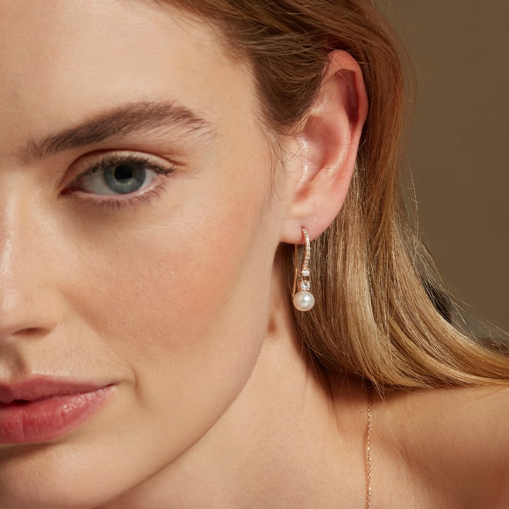 Icy Diamond & Pearl Drop Earrings 0.35ct Diamond