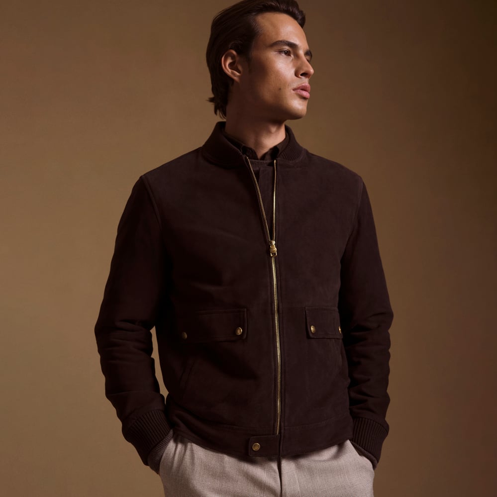 Aerodrome Suede Bomber Jacket Chocolate Suede