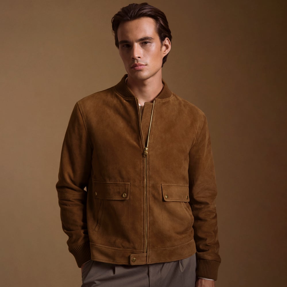 Aerodrome Suede Bomber Jacket Cognac Suede