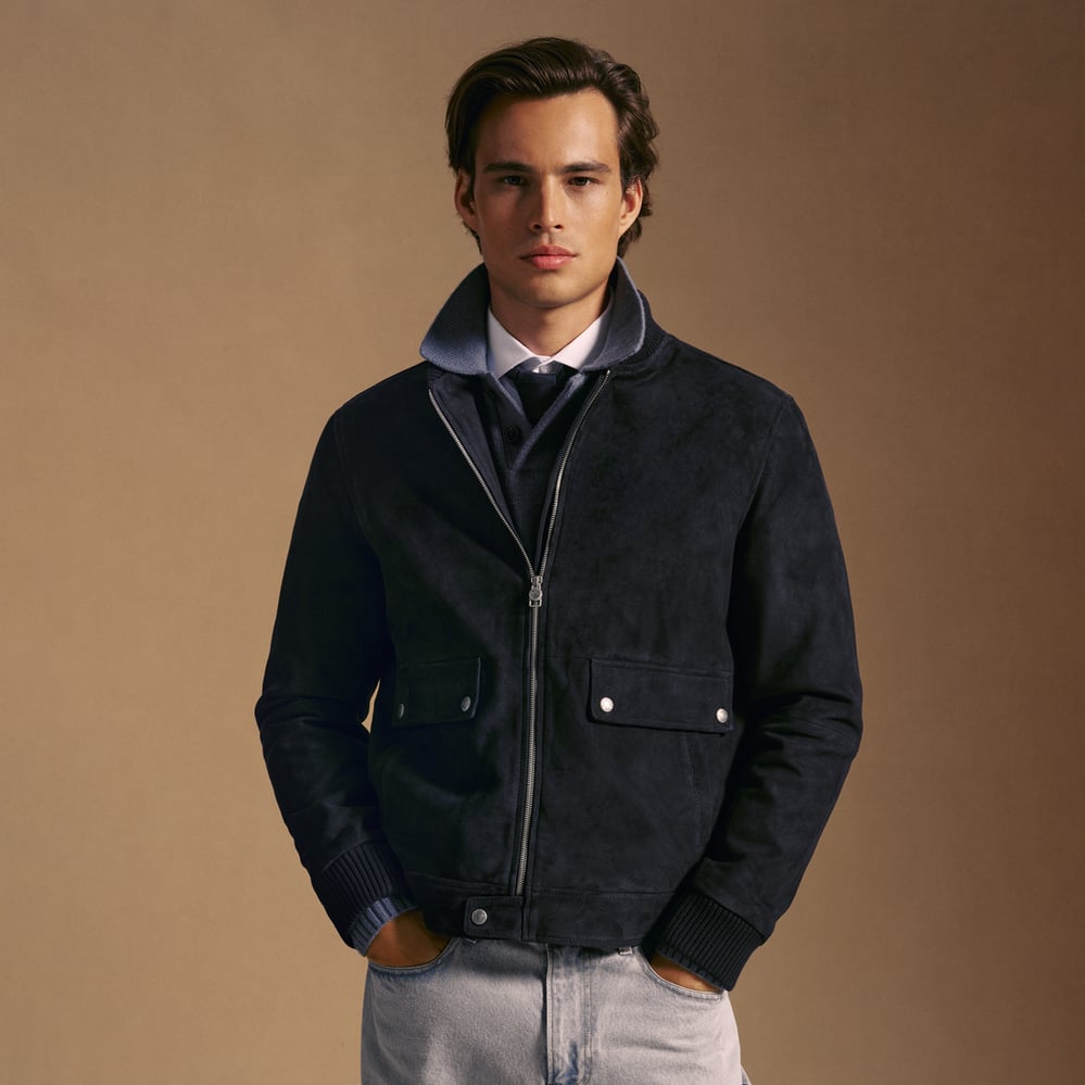 Aerodrome Suede Bomber Jacket Navy Suede