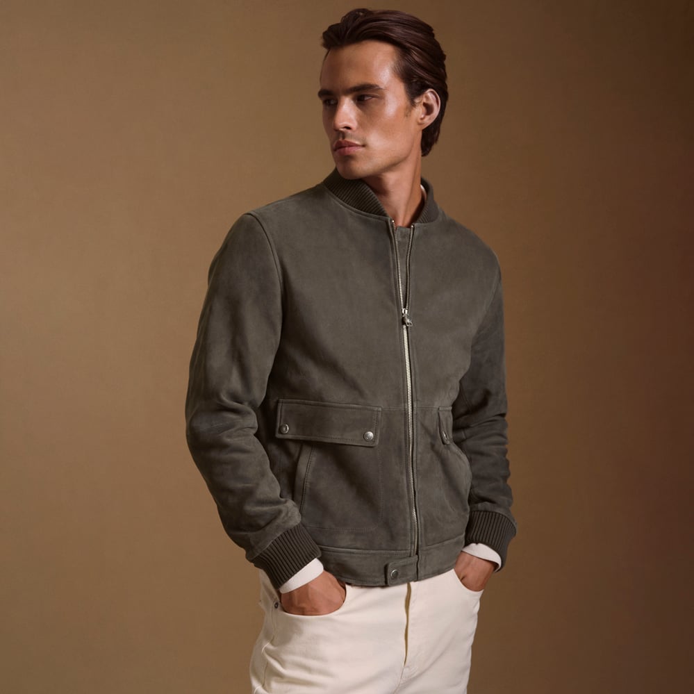 Aerodrome Suede Bomber Jacket Olive Suede