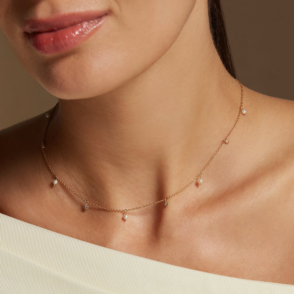 Celeste Diamond & Pearl Drop Necklace 0.27ct Diamond