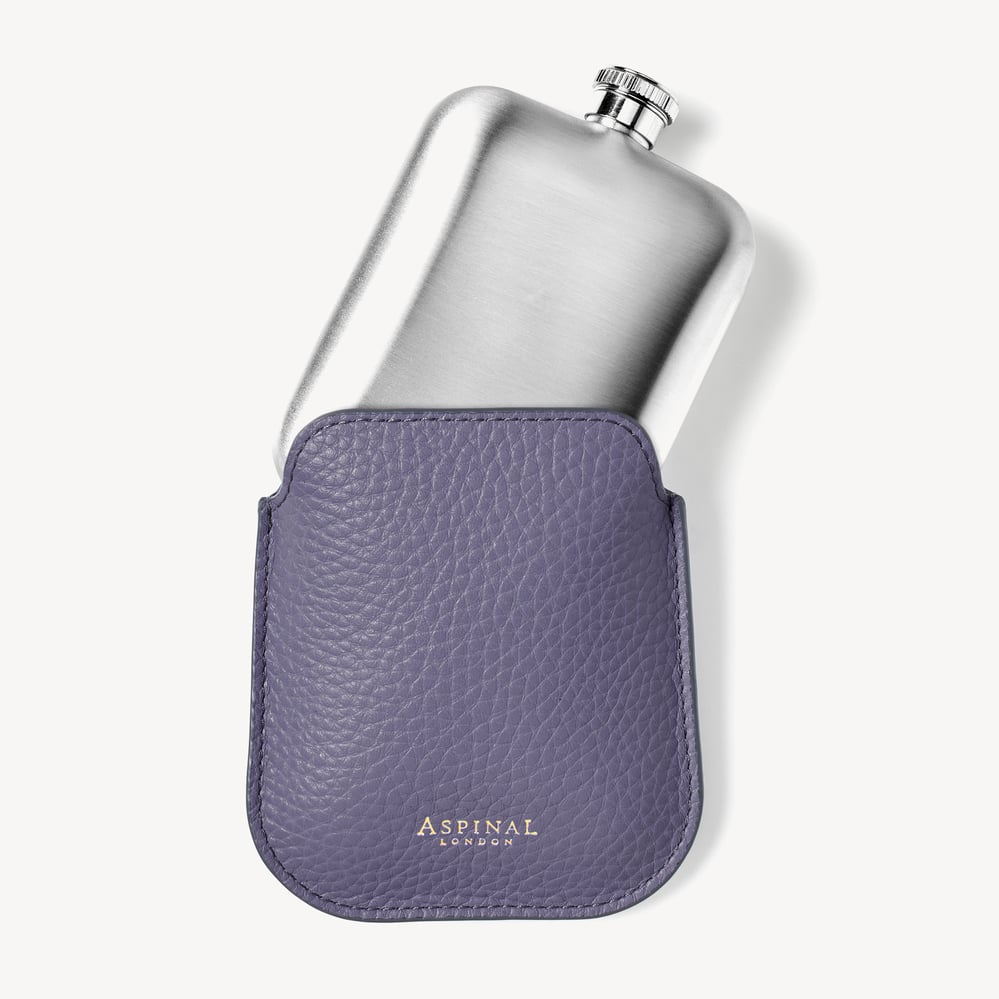 5oz Hip Flask with Leather Pouch Dusky Blue Pebble