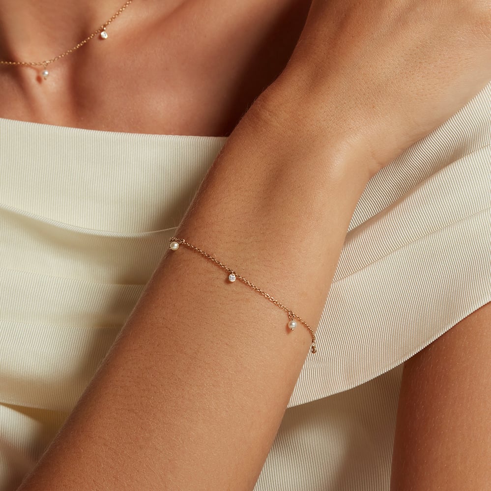 Celeste Diamond & Pearl Drop Bracelet 0.18ct Diamond