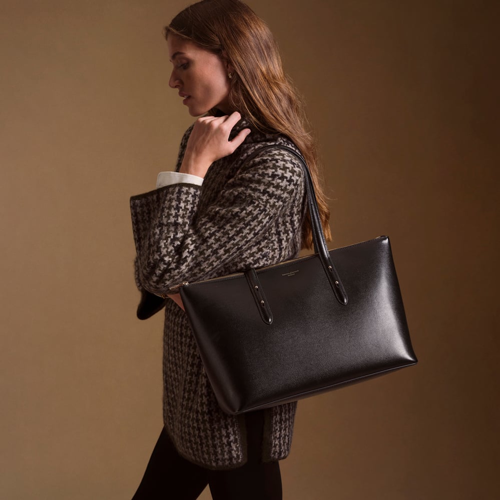 Regent Zipped Tote Black Lizard