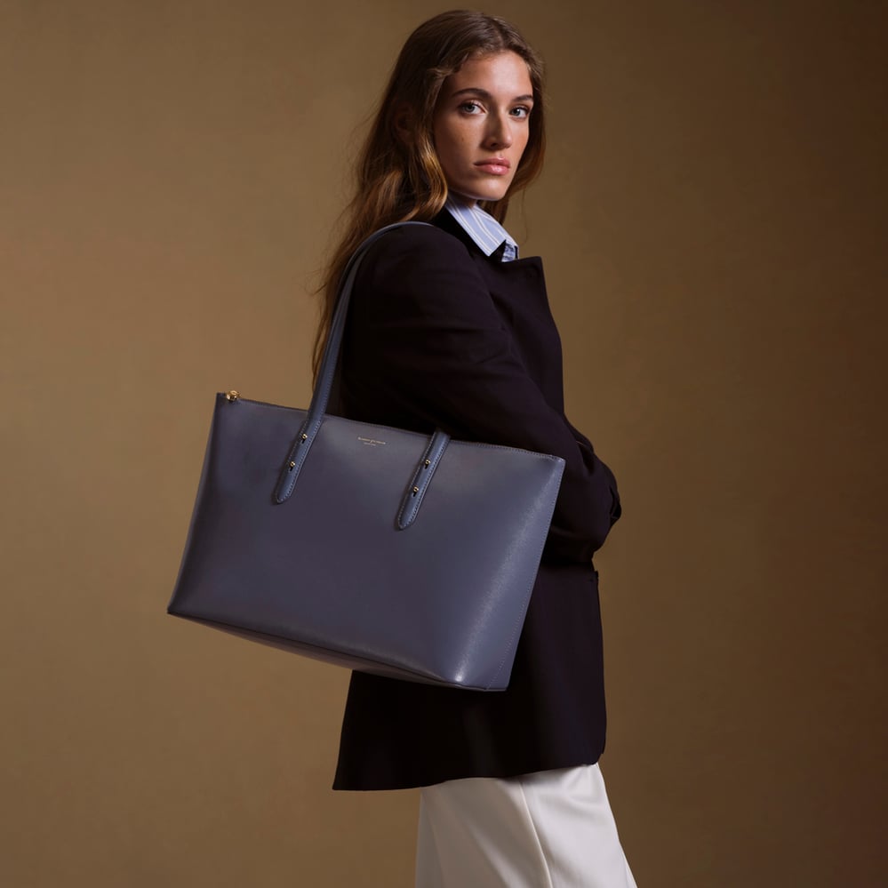 Regent Zipped Tote Dusky Blue Saffiano